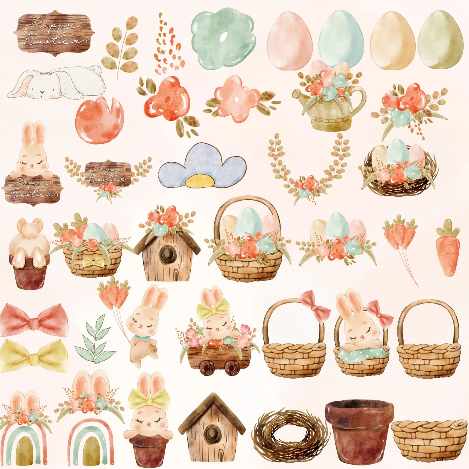 Easter Clipart Mega Bundle: Watercolor Bunnies & Digital Papers (Instant Download) Cliparts digital download preview by Cute & Co.