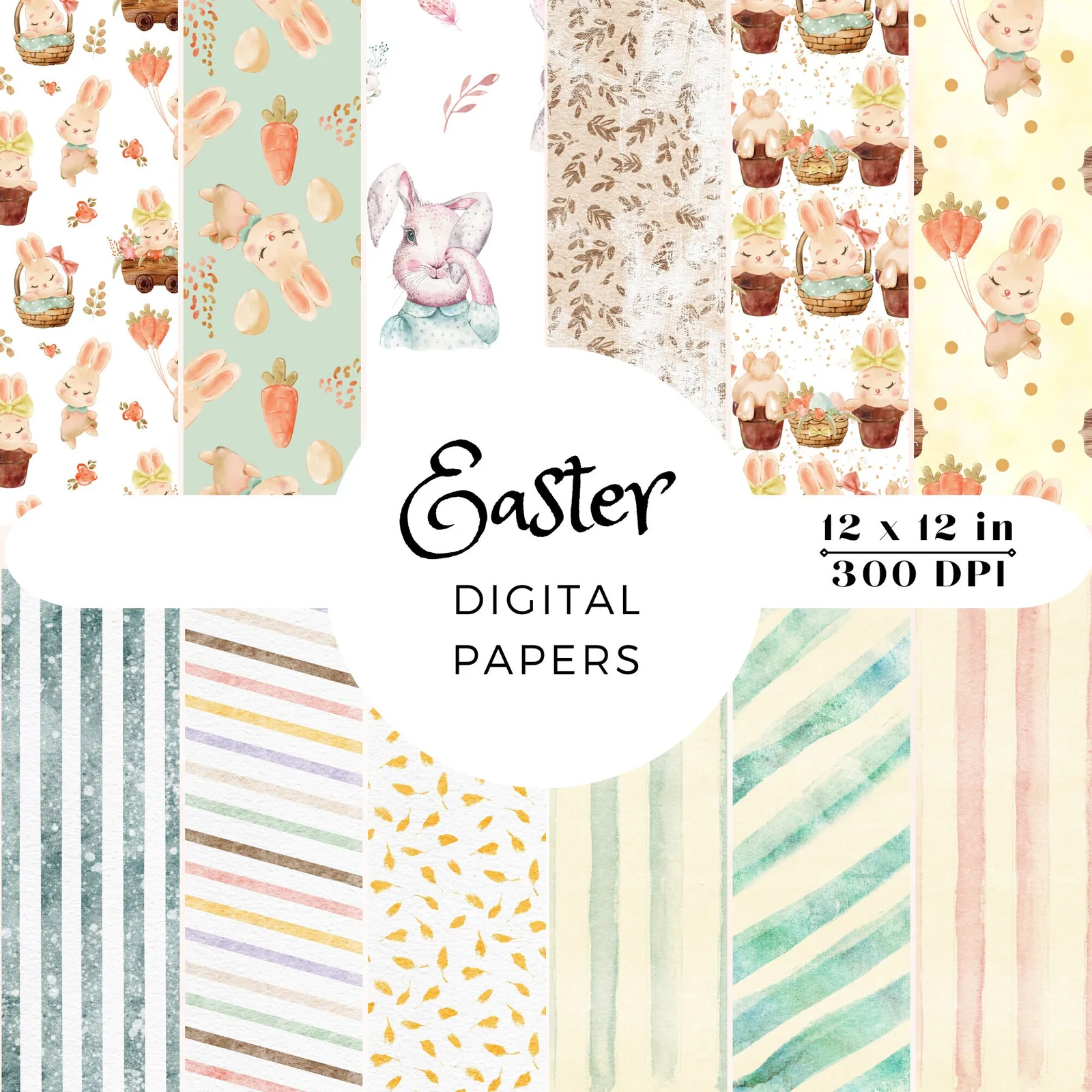 Easter Clipart Mega Bundle: Watercolor Bunnies & Digital Papers (Instant Download) Cliparts digital download preview by Cute & Co.