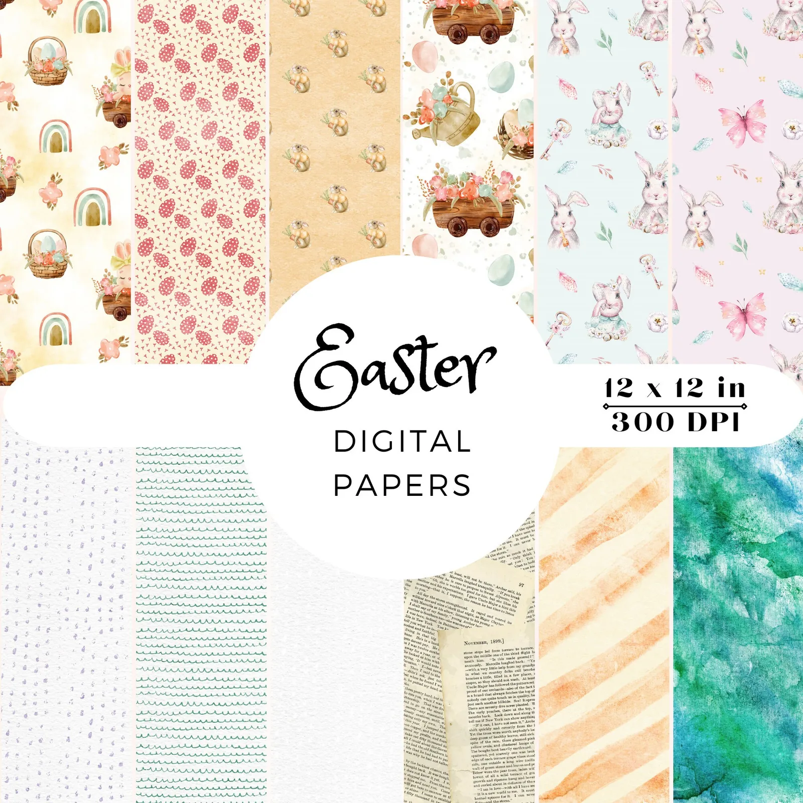 Easter Clipart Mega Bundle: Watercolor Bunnies & Digital Papers (Instant Download) Cliparts digital download preview by Cute & Co.