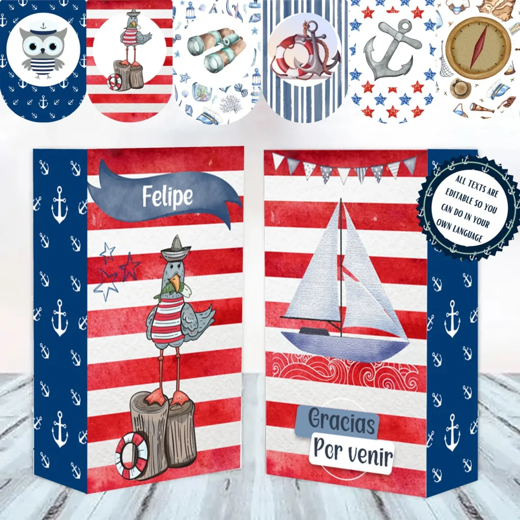 Nautical Watercolor Party Kit, Editable Sailor Invitations, Candy Bar (Digital Download) Bday &amp; Baby Shower digital download preview by Cute & Co.