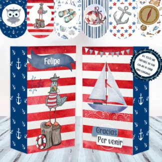 Nautical Watercolor Party Kit, Editable Sailor Invitations, Candy Bar (Digital Download) Bday & Baby Shower digital download preview by Cute & Co.