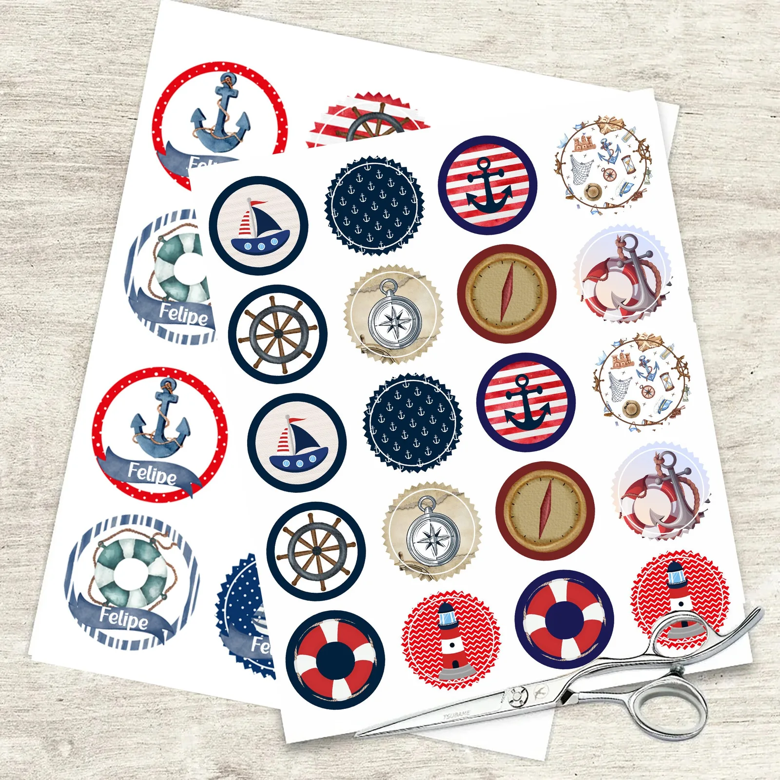 Nautical Watercolor Party Kit, Editable Sailor Invitations, Candy Bar (Digital Download)