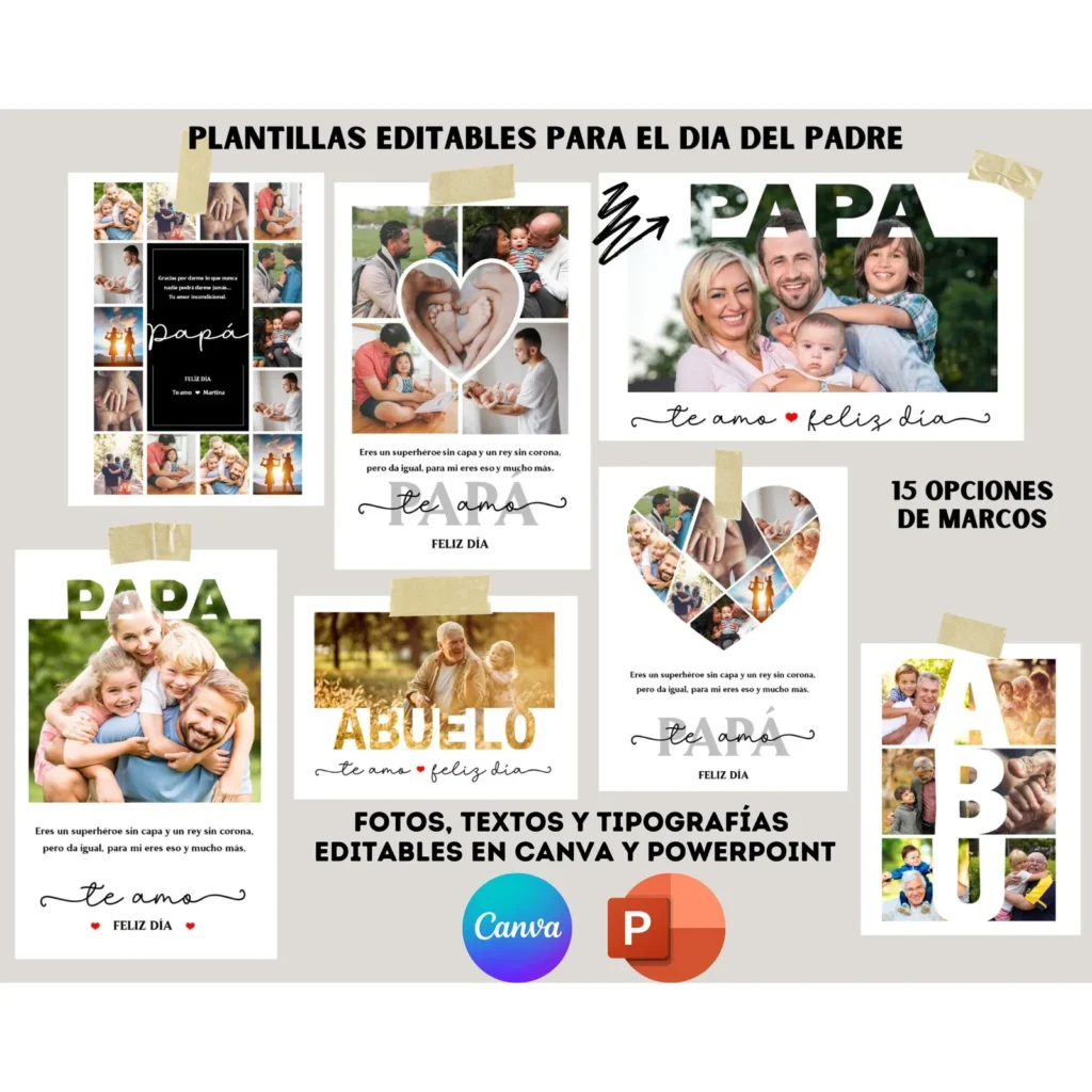 Fathers Day Photo Collage Template Personalized Gift for Dad Grandpa Canva PowerPoint Home Decor Prints digital download preview by Cute & Co.