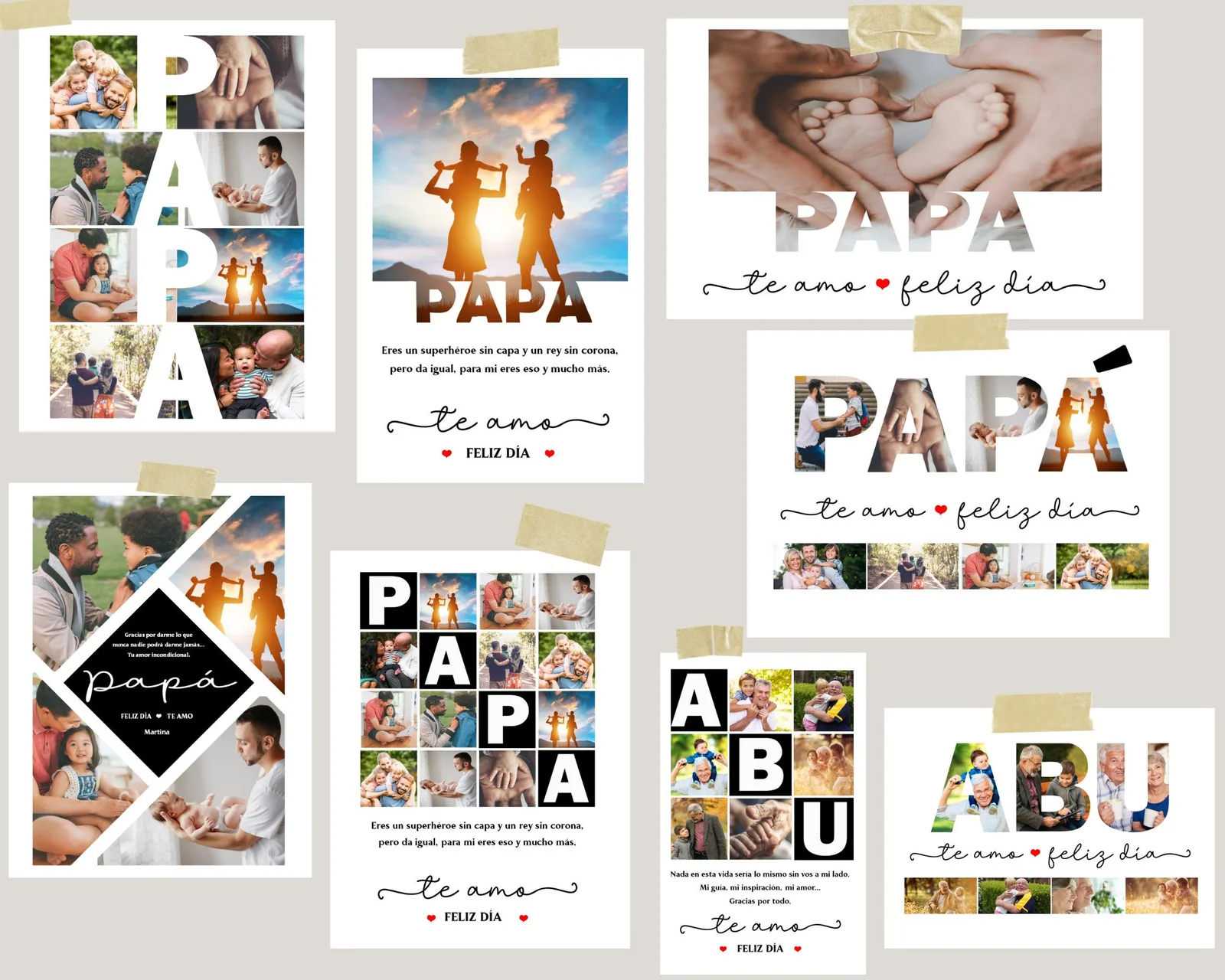 Fathers Day Photo Collage Template Personalized Gift for Dad Grandpa Canva PowerPoint Home Decor Prints digital download preview by Cute & Co.