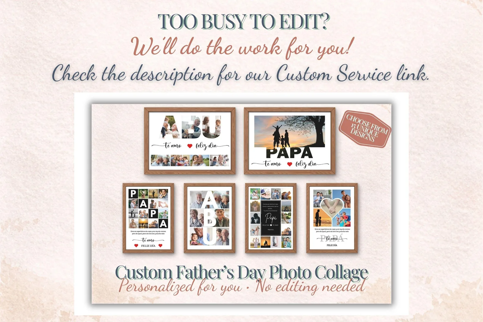 Fathers Day Photo Collage Template Personalized Gift for Dad Grandpa Canva PowerPoint Home Decor Prints digital download preview by Cute & Co.