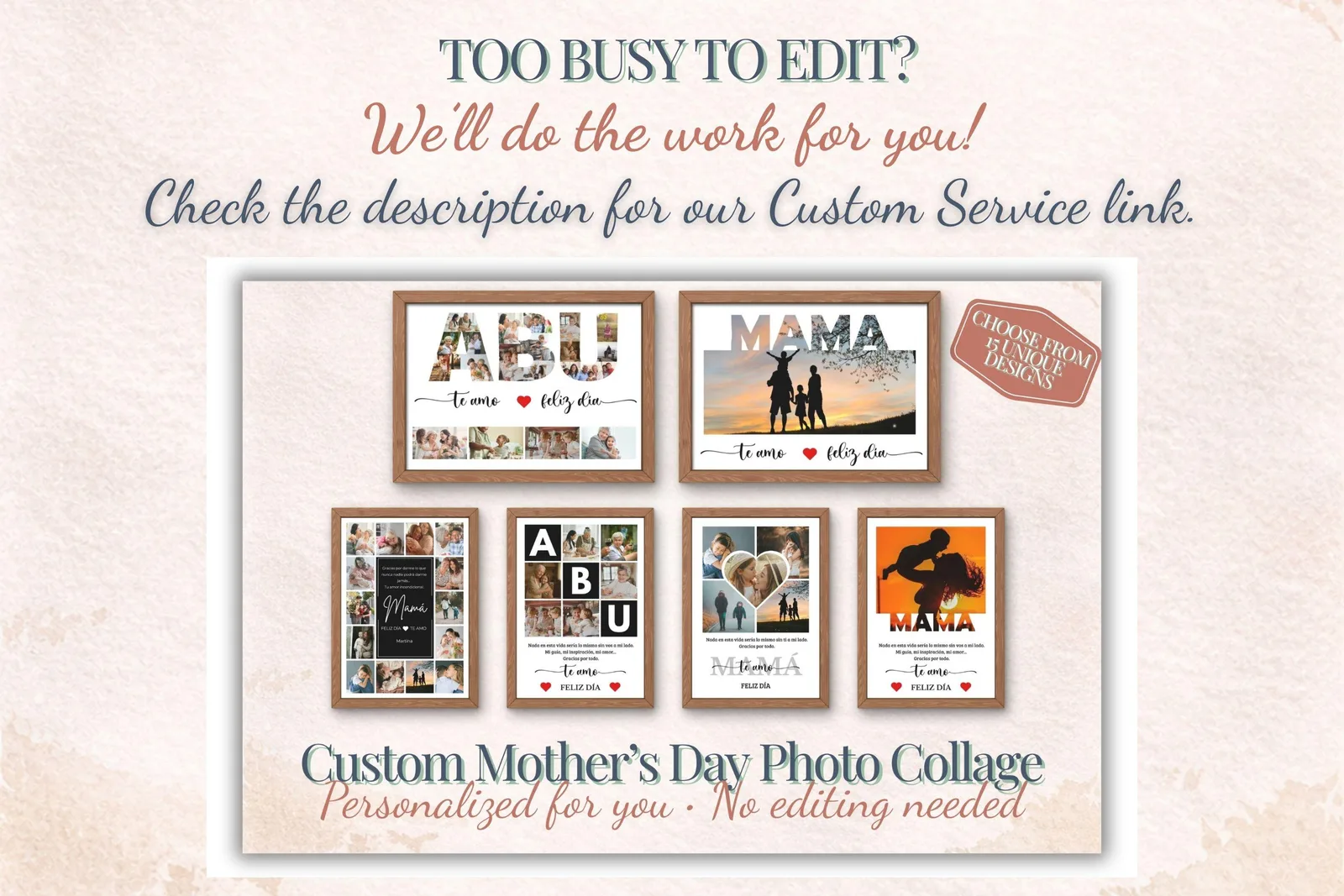 Mother's Day Photo Collage Template Personalized Gift for Mom Grandma Canva PowerPoint Home Decor Prints digital download preview by Cute & Co.