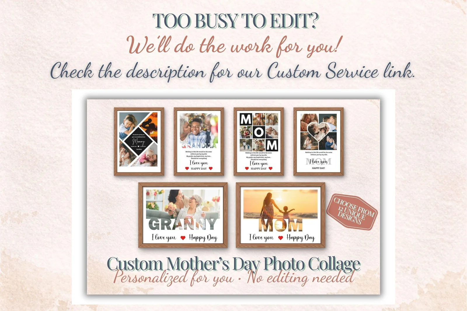Mother's Day Photo Collage Template Personalized Gift for Mom Canva PowerPoint Home Decor Prints digital download preview by Cute & Co.