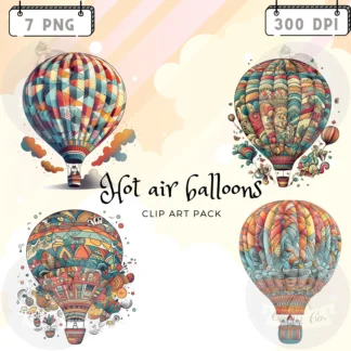 Hot Air Balloon Clipart Set, High-Resolution PNG Images (Digital Download) Cliparts digital download preview by Cute & Co.