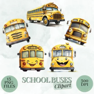 School Bus Clipart Set, 13 PNG Images (Digital Download) Cliparts digital download preview by Cute & Co.