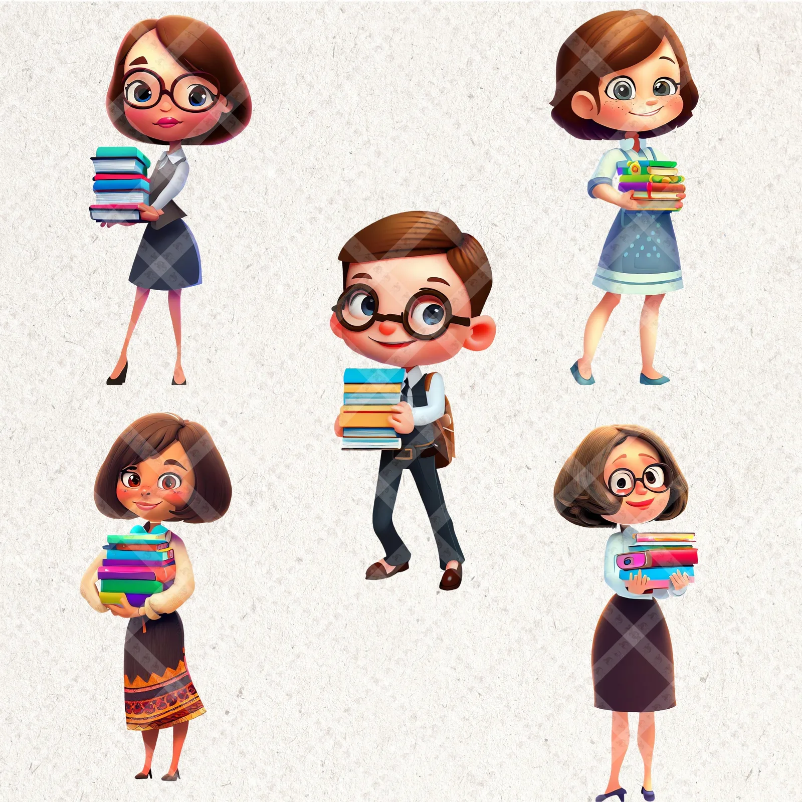 3D Cartoon Teacher Clipart Bundle: Diverse Characters, School Supplies (75 PNG) Back to school digital download preview by Cute & Co.