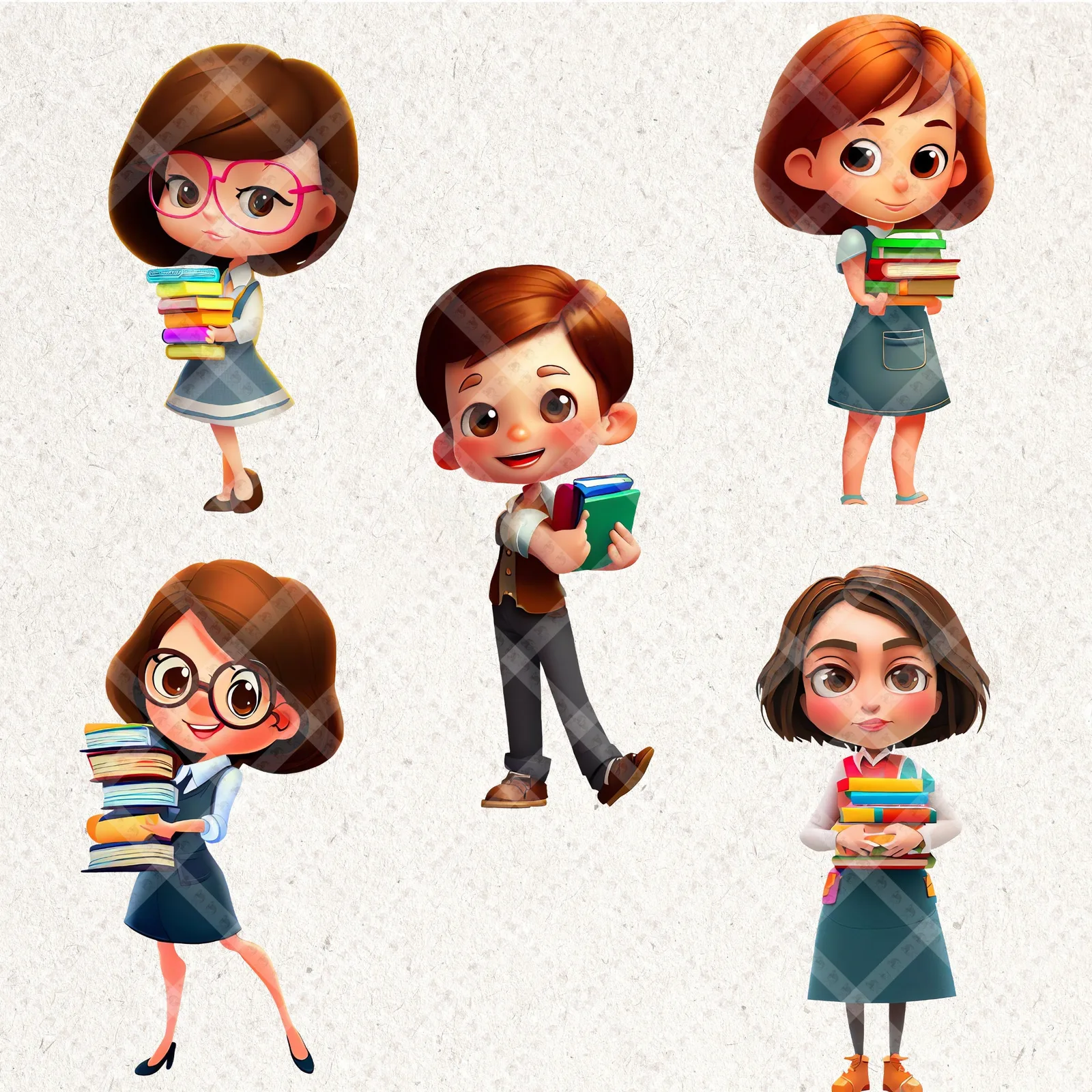 3D Cartoon Teacher Clipart Bundle: Diverse Characters, School Supplies (75 PNG) Back to school digital download preview by Cute & Co.