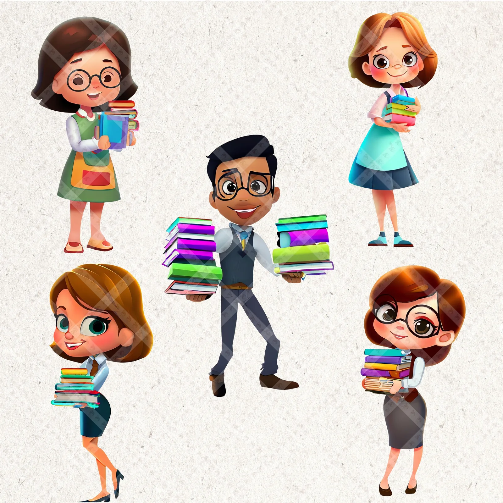 3D Cartoon Teacher Clipart Bundle: Diverse Characters, School Supplies (75 PNG) Back to school digital download preview by Cute & Co.