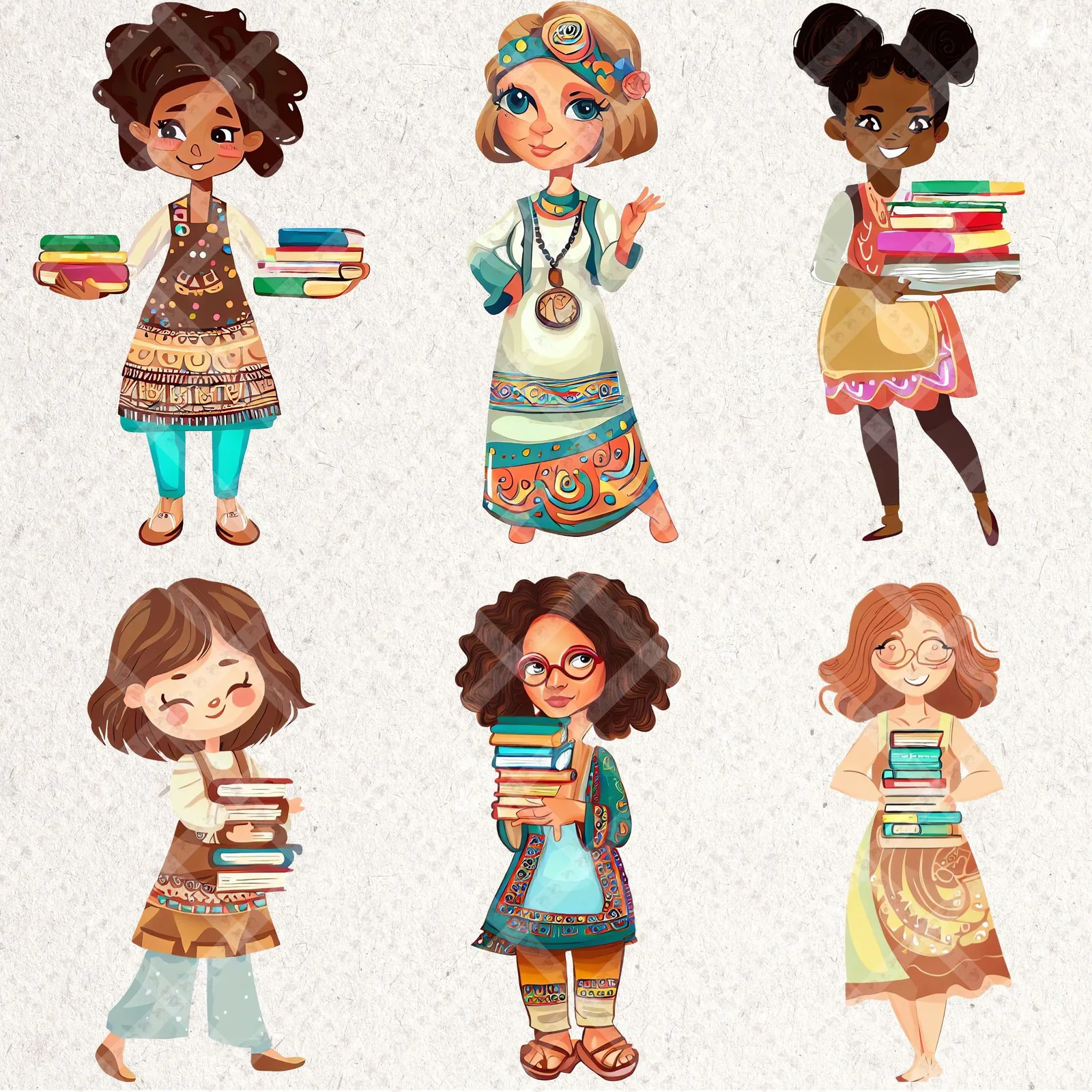 Boho Teacher Clipart Bundle School Supplies PNG Neutral Classroom Decor Retro Education Sublimation Back to school digital download preview by Cute & Co.