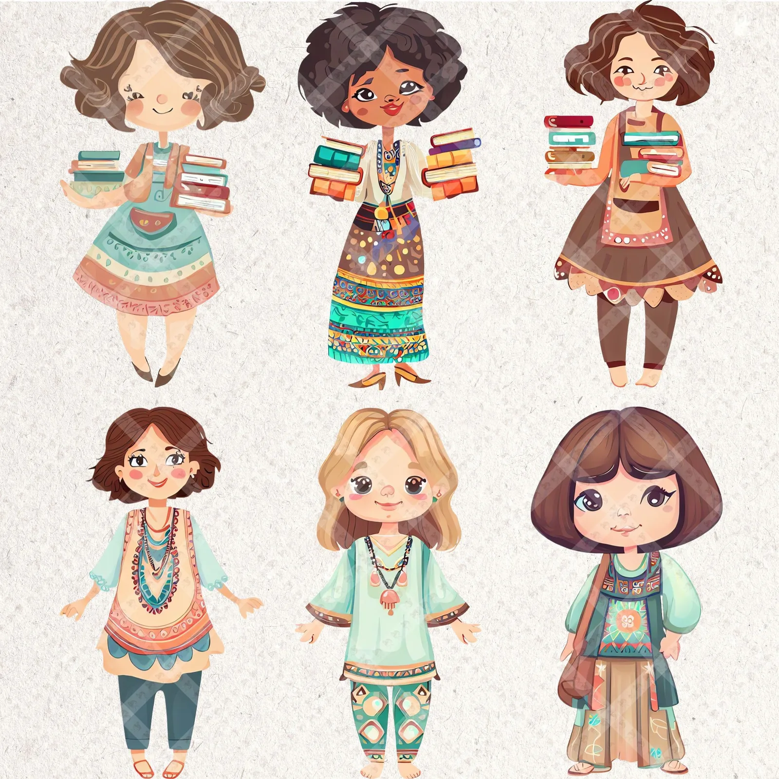 Boho Teacher Clipart Bundle School Supplies PNG Neutral Classroom Decor Retro Education Sublimation Back to school digital download preview by Cute & Co.