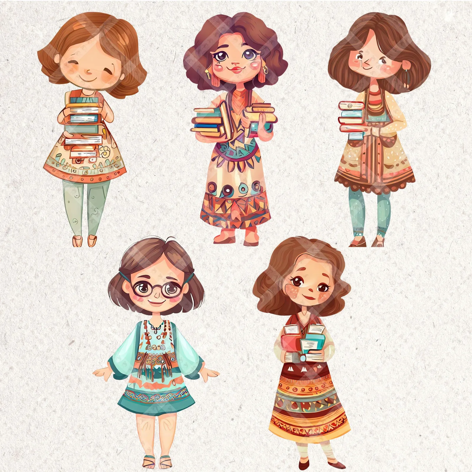Boho Teacher Clipart Bundle School Supplies PNG Neutral Classroom Decor Retro Education Sublimation Back to school digital download preview by Cute & Co.