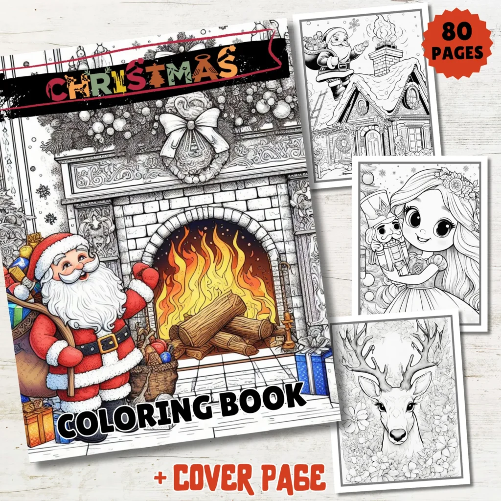 Christmas Coloring Book: 80 Pages, Santa, Winter Scenes (PDF Download) Christmas Time digital download preview by Cute & Co.