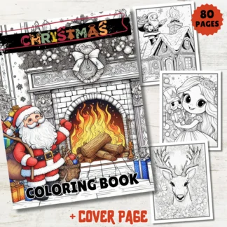 Christmas Coloring Book: 80 Pages, Santa, Winter Scenes (PDF Download) Christmas Time digital download preview by Cute & Co.