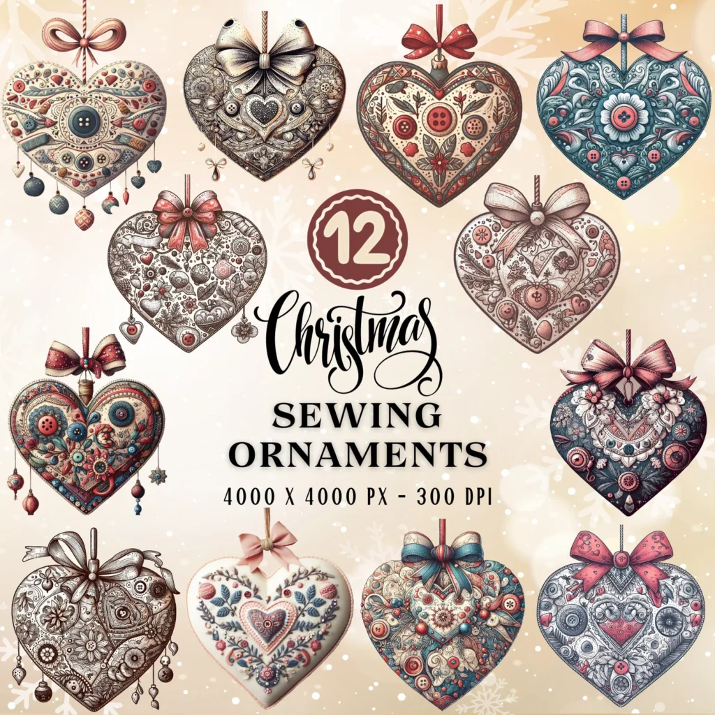 Watercolor Sewing Christmas Ornaments Clipart Bundle (PNG) Christmas Time digital download preview by Cute & Co.