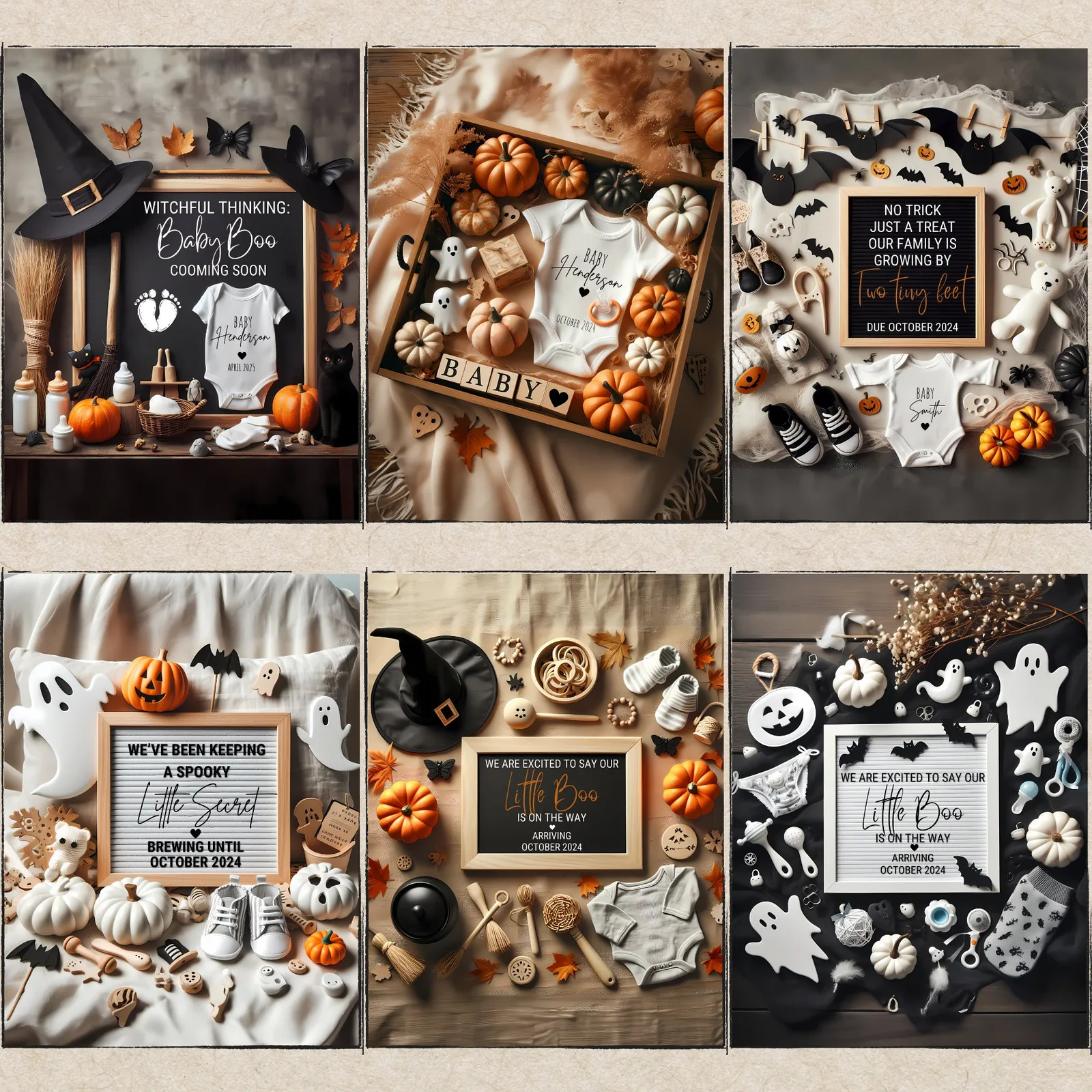 Halloween Pregnancy Announcement Templates – Boho Canva Bundle for Social Media & Print Baby Announcements digital download preview by Cute & Co.