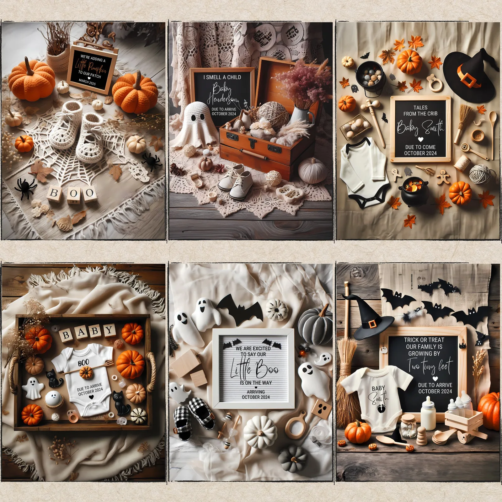 Halloween Pregnancy Announcement Templates – Boho Canva Bundle for Social Media & Print Baby Announcements digital download preview by Cute & Co.
