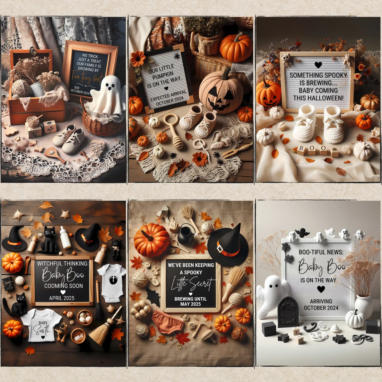 Halloween Pregnancy Announcement Templates – Boho Canva Bundle for Social Media & Print Baby Announcements digital download preview by Cute & Co.