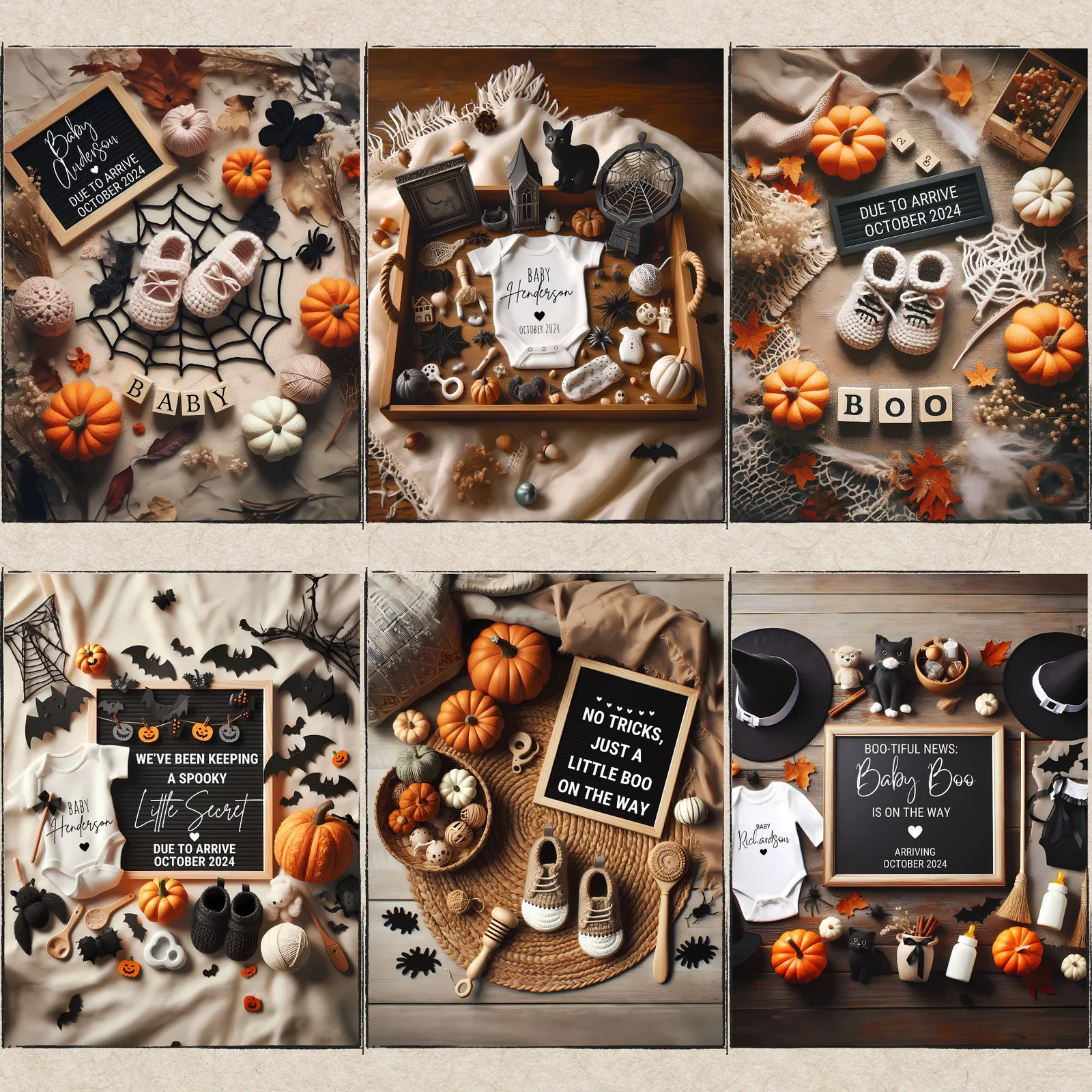 Halloween Pregnancy Announcement Templates – Boho Canva Bundle for Social Media & Print Baby Announcements digital download preview by Cute & Co.