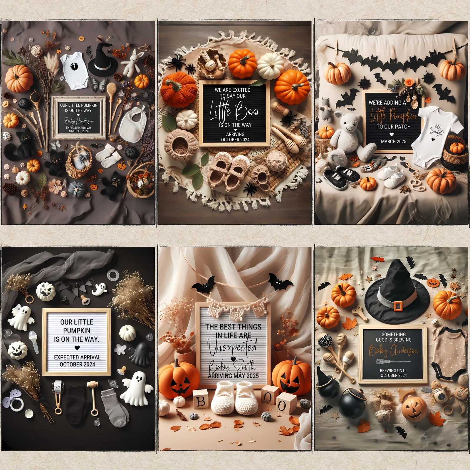 Halloween Pregnancy Announcement Templates – Boho Canva Bundle for Social Media & Print Baby Announcements digital download preview by Cute & Co.