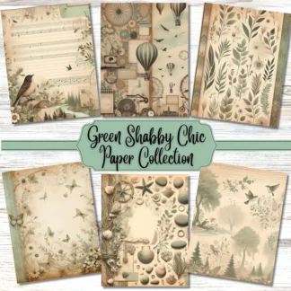 Green Shabby Chic Printable Paper | Vintage Floral Junk Journal (Digital Download) Digital Papers digital download preview by Cute & Co.