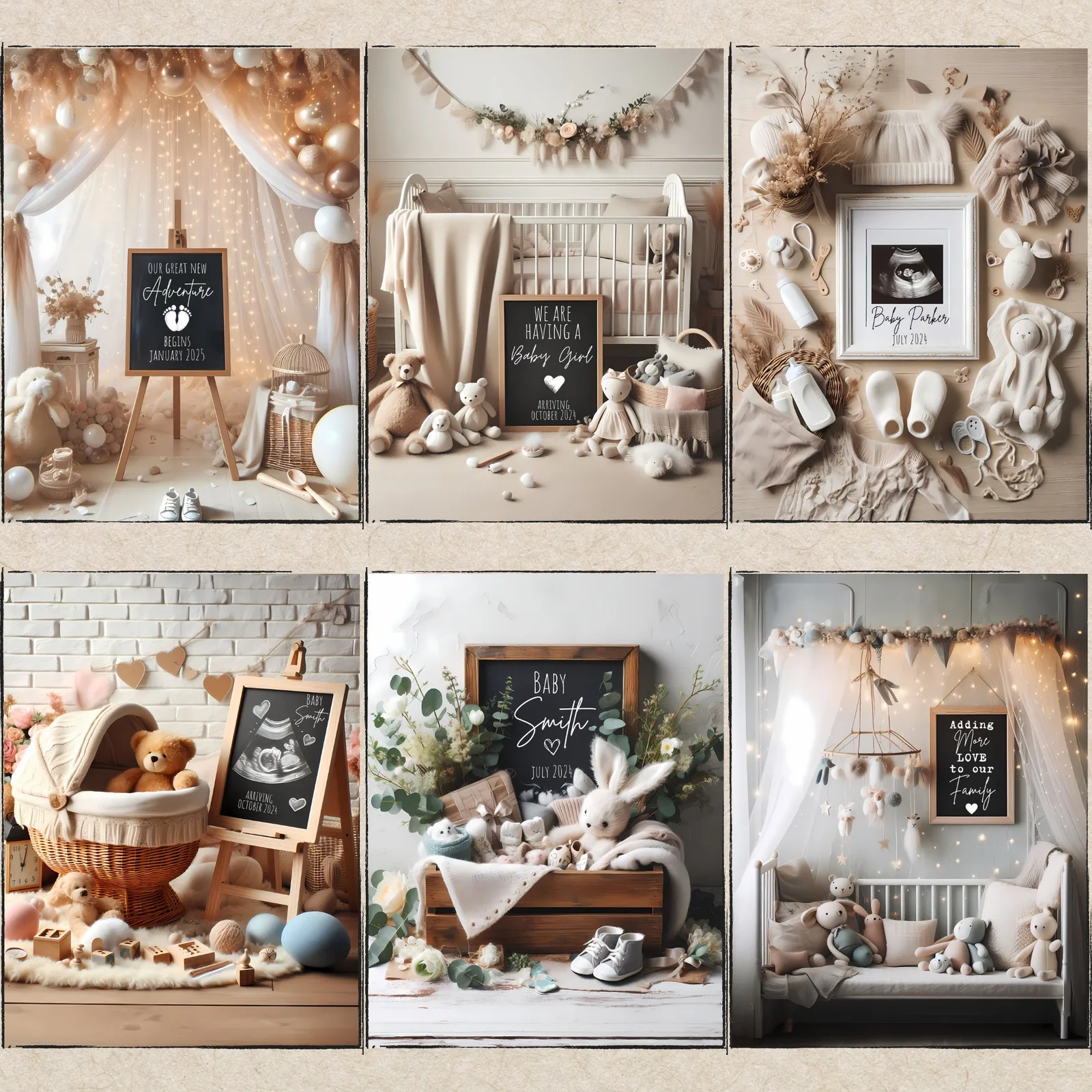 Neutral Pregnancy Announcement Templates, Minimalist Canva Bundle for Social Media & Print Baby Announcements digital download preview by Cute & Co.