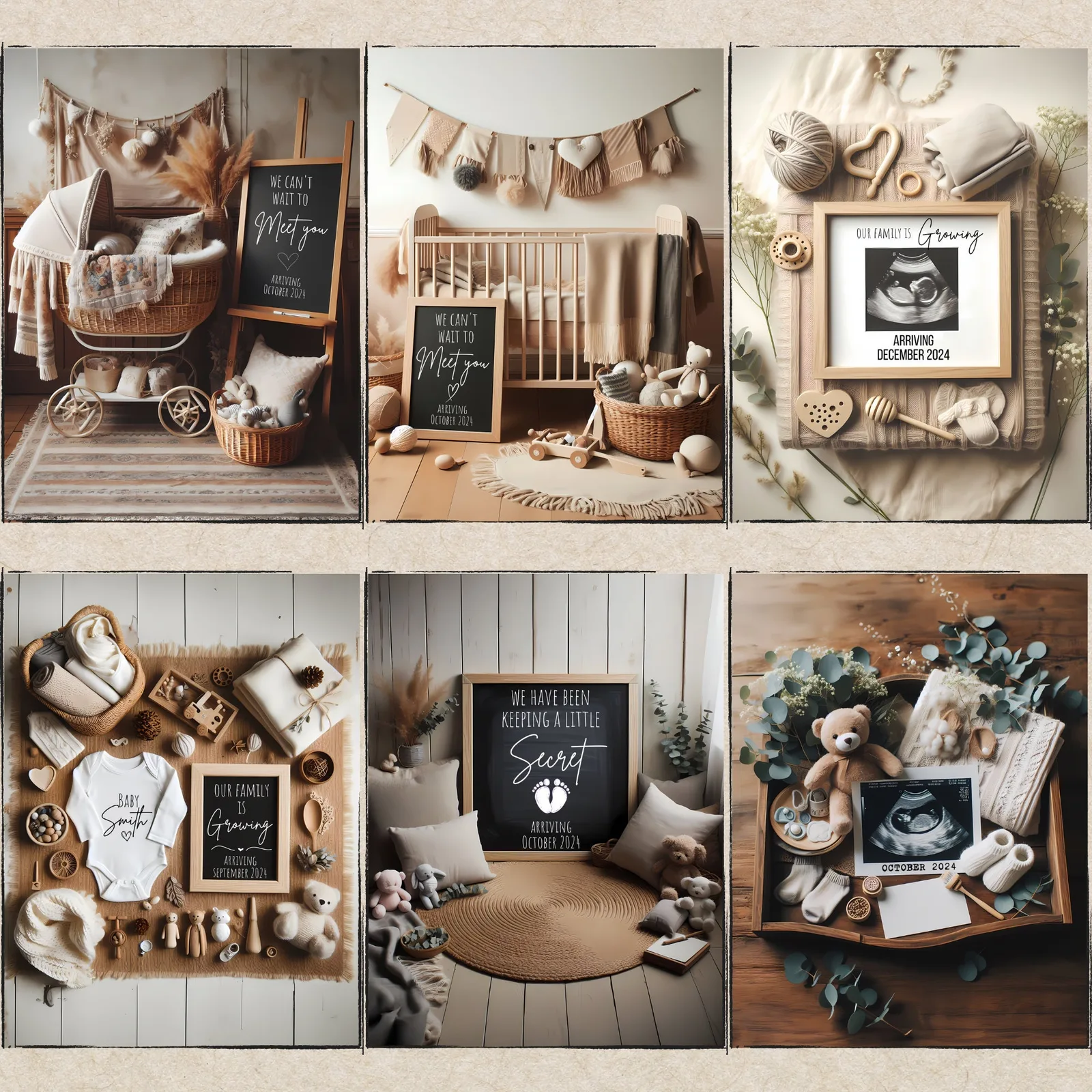 Neutral Pregnancy Announcement Templates, Minimalist Canva Bundle for Social Media & Print Baby Announcements digital download preview by Cute & Co.