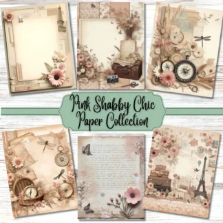 Pink Shabby Chic Printable Paper | Floral Junk Journal Kit (PDF) Digital Papers digital download preview by Cute & Co.