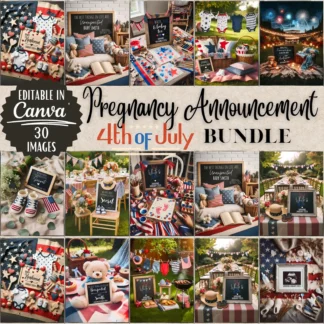 Summer Pregnancy Announcement Template, 4th of July Baby Reveal, Editable Canva Baby Announcements digital download preview by Cute & Co.