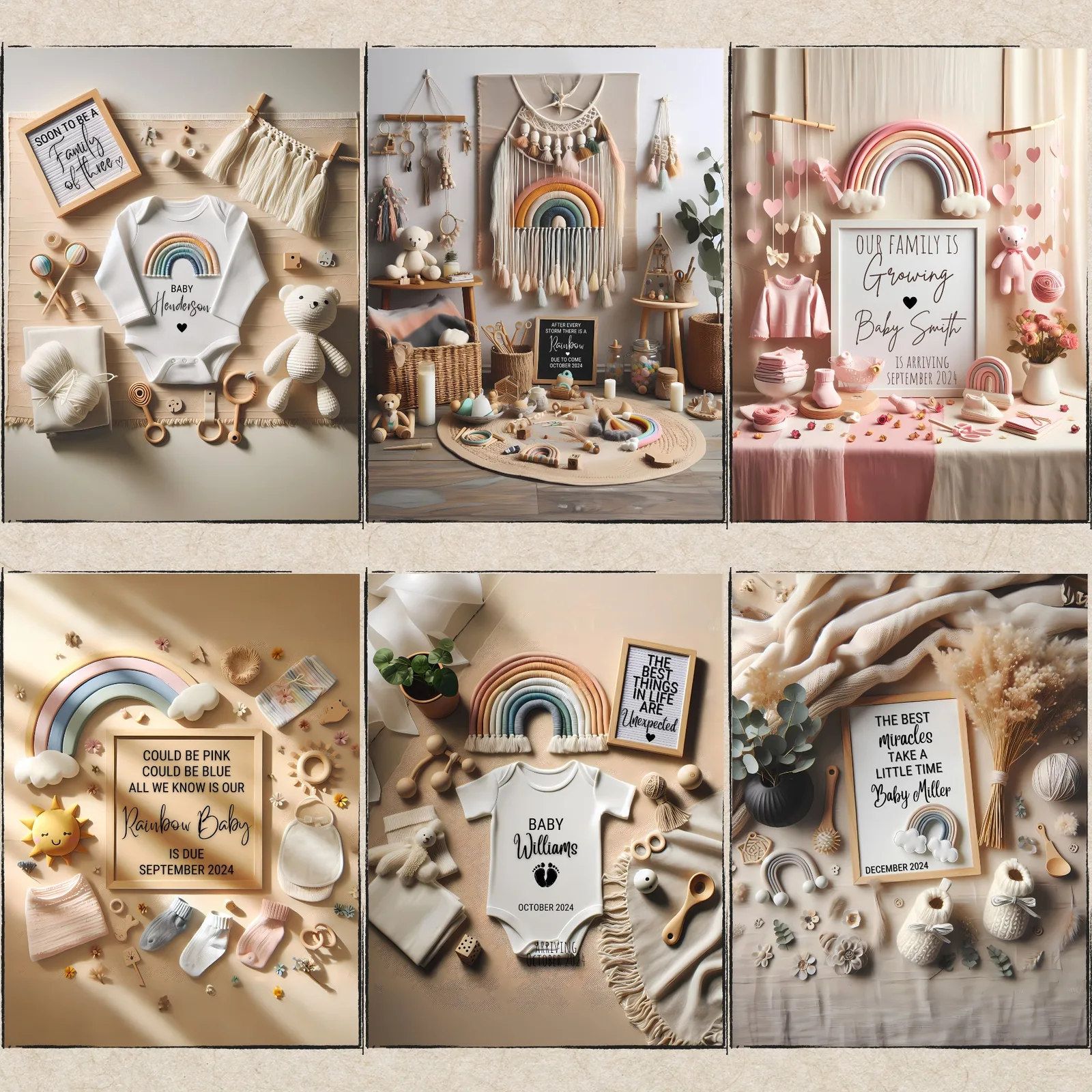 Rainbow Baby Pregnancy Announcement Templates, Neutral Canva Bundle for Social Media & Print Baby Announcements digital download preview by Cute & Co.