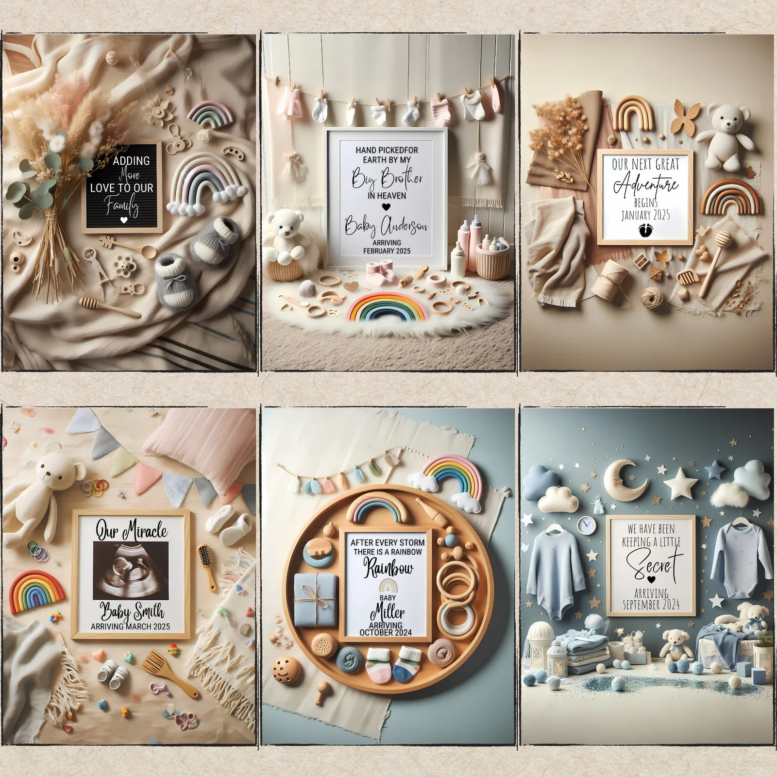 Rainbow Baby Pregnancy Announcement Templates, Neutral Canva Bundle for Social Media & Print Baby Announcements digital download preview by Cute & Co.
