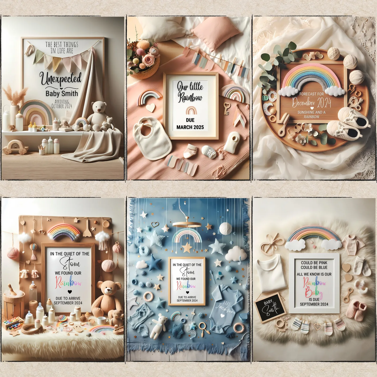 Rainbow Baby Pregnancy Announcement Templates, Neutral Canva Bundle for Social Media & Print Baby Announcements digital download preview by Cute & Co.