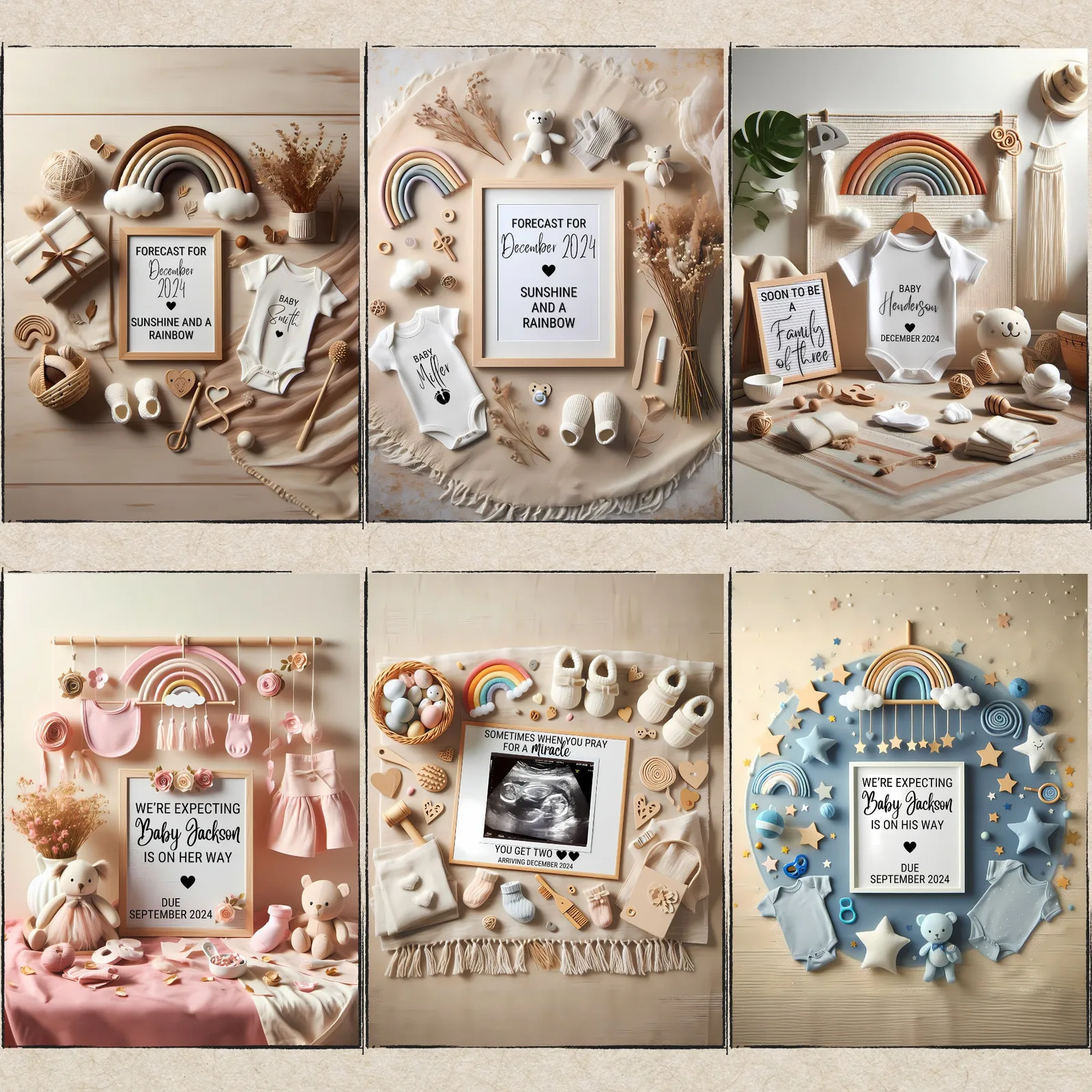 Rainbow Baby Pregnancy Announcement Templates, Neutral Canva Bundle for Social Media & Print Baby Announcements digital download preview by Cute & Co.