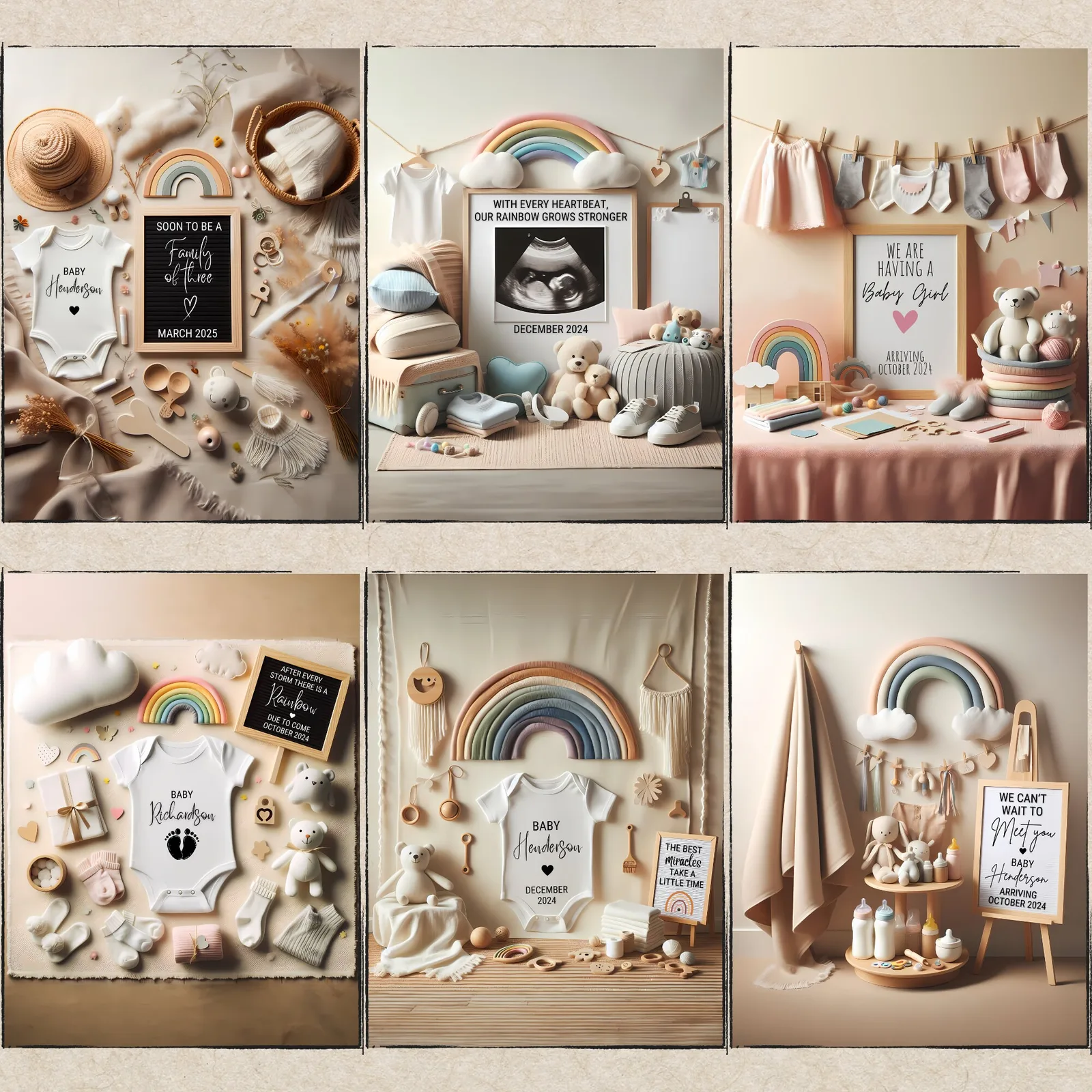 Rainbow Baby Pregnancy Announcement Templates, Neutral Canva Bundle for Social Media & Print Baby Announcements digital download preview by Cute & Co.