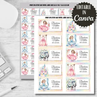 Princess Labels, Back to School Stickers, Editable in Canva (Digital Download) Back to school digital download preview by Cute & Co.