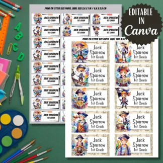 Pirate Labels, Back to School Stickers, Editable in Canva (Digital Download) Back to school digital download preview by Cute & Co.