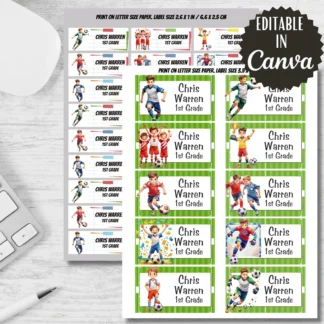 Soccer Labels Set, Back to School Stickers, Editable in Canva (Digital Download) Back to school digital download preview by Cute & Co.
