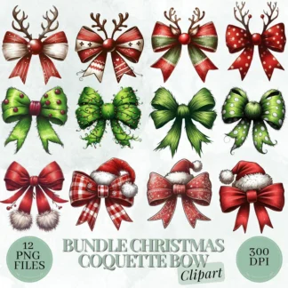 Watercolor Christmas Clipart & Digital Paper Bundle: Red, Green and Plaid Bows (PNG) Christmas Time digital download preview by Cute & Co.