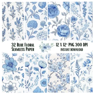 Chinoiserie Floral Seamless Pattern | Blue Watercolor Digital Paper (Digital Download) Digital Papers digital download preview by Cute & Co.