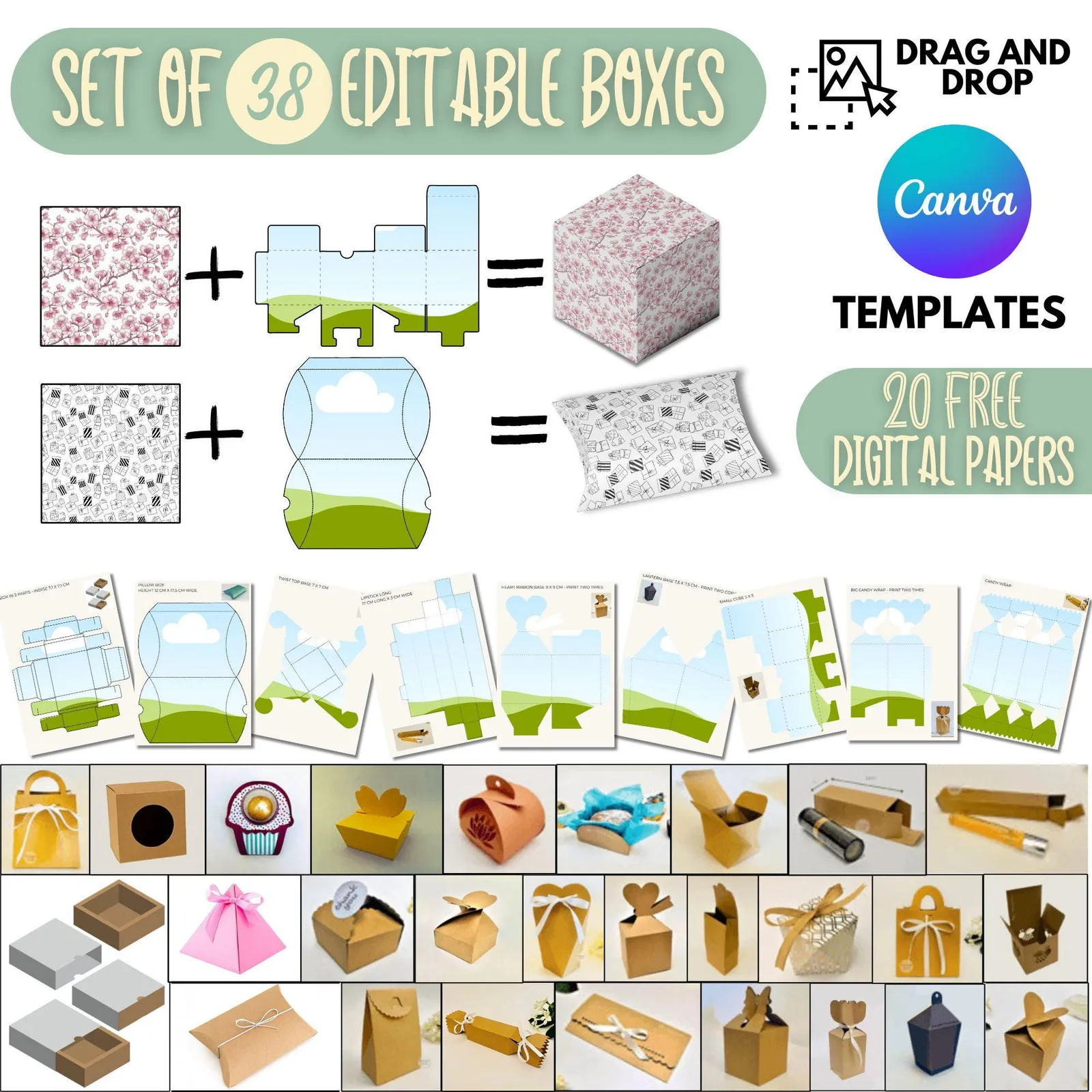38 Gift Box Templates for Canva | Editable Favor Boxes + Digital Papers Canva Frames digital download preview by Cute & Co.