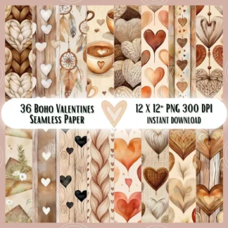 Watercolor Hearts Valentine's Day Paper, Cottage Boho Patterns (Digital Download) Digital Papers digital download preview by Cute & Co.