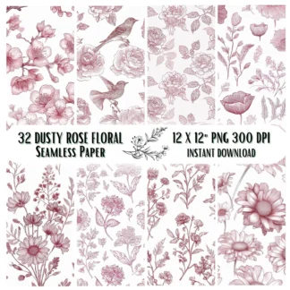 32 Chinoiserie Floral Patterns, Vintage Toile de Jouy, Watercolor Scrapbook Paper (Digital Download) Digital Papers digital download preview by Cute & Co.