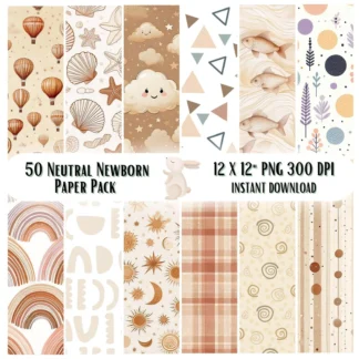 Boho Baby Digital Paper | Neutral Newborn Patterns (Digital Download) Digital Papers digital download preview by Cute & Co.