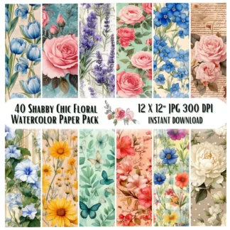 Shabby Chic Floral Paper Pack, Vintage Rose, Cottagecore (Digital Download) Digital Papers digital download preview by Cute & Co.