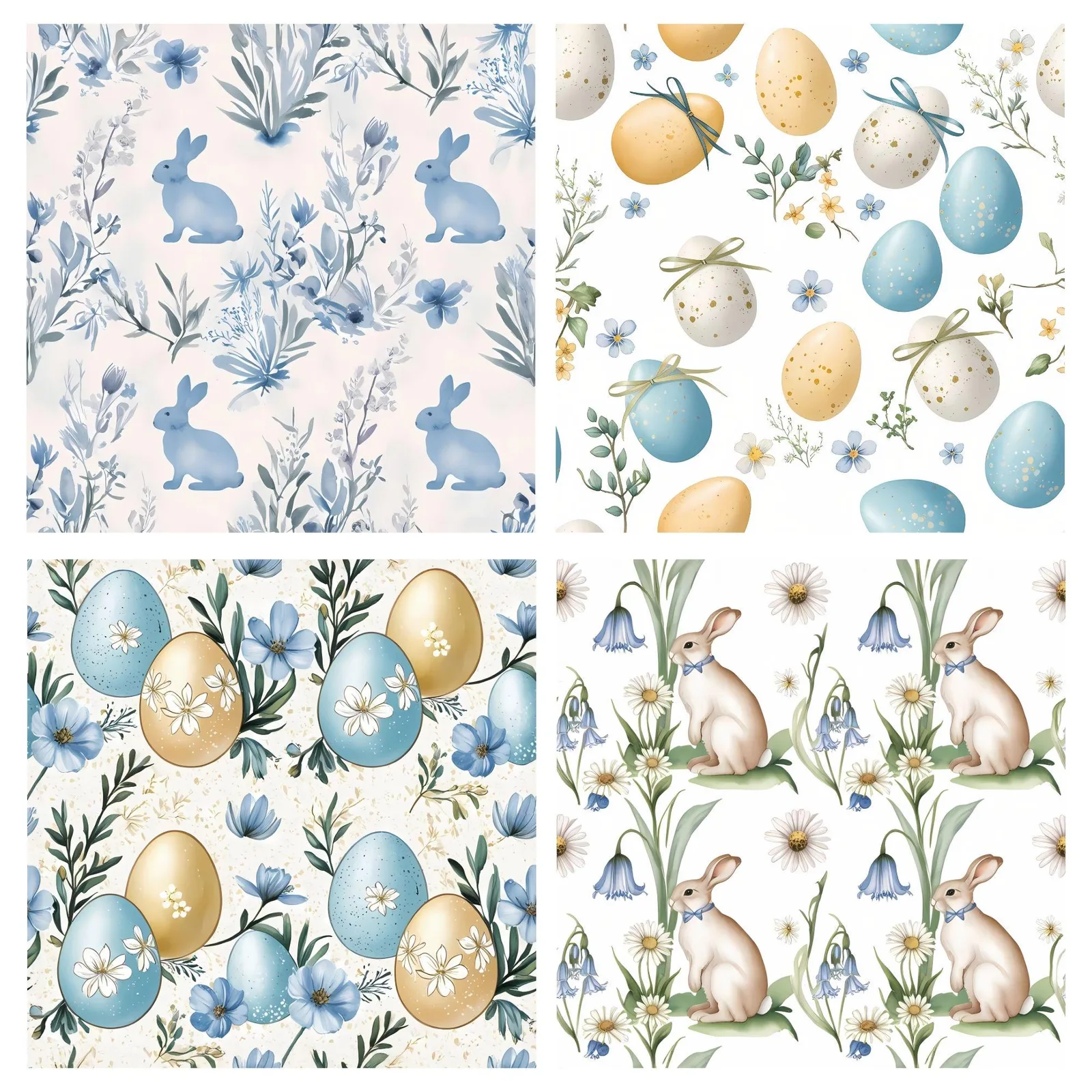 Blue Easter Seamless Paper, Watercolor Floral, Boho Spring (Digital Download) Digital Papers digital download preview by Cute & Co.