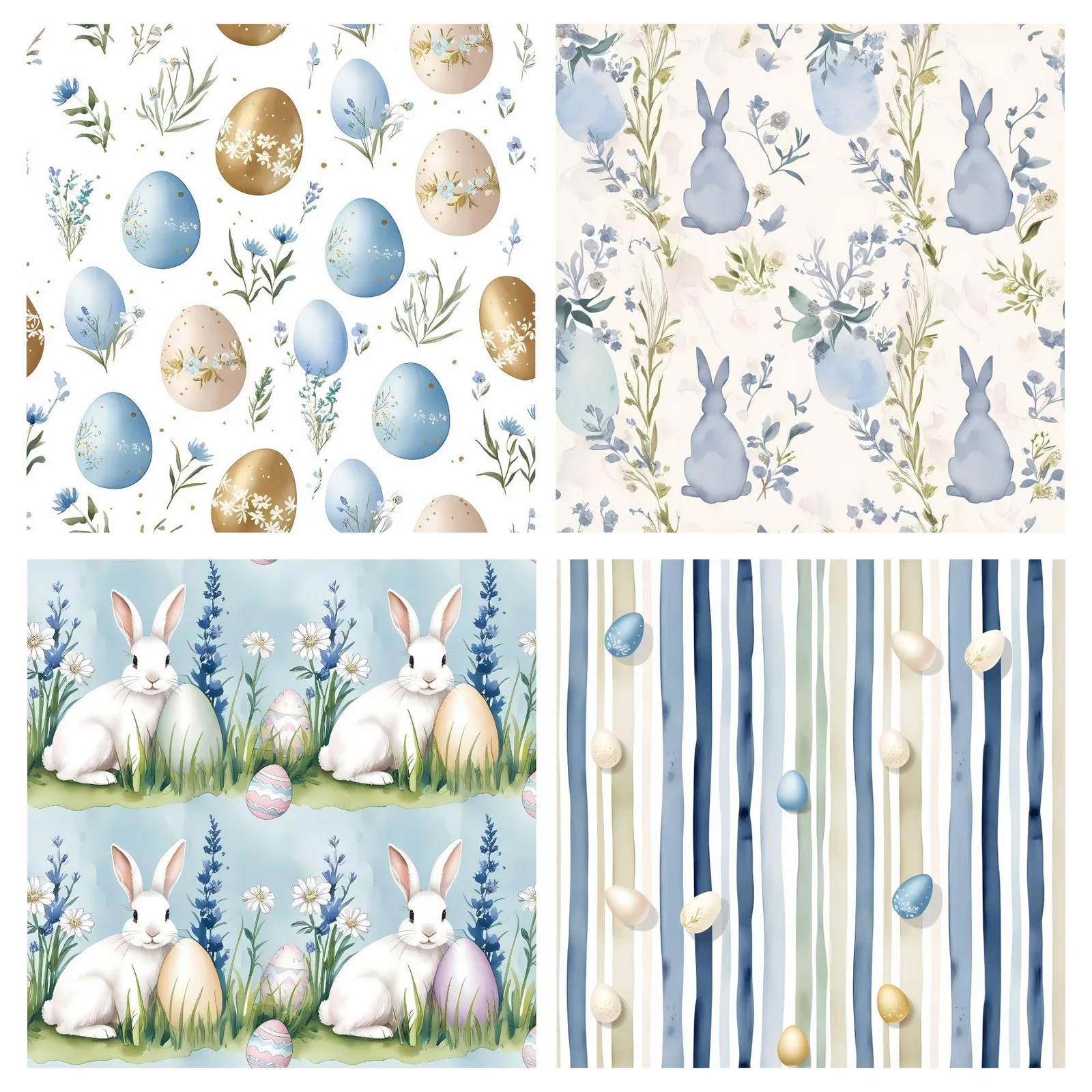 Blue Easter Seamless Paper, Watercolor Floral, Boho Spring (Digital Download) Digital Papers digital download preview by Cute & Co.