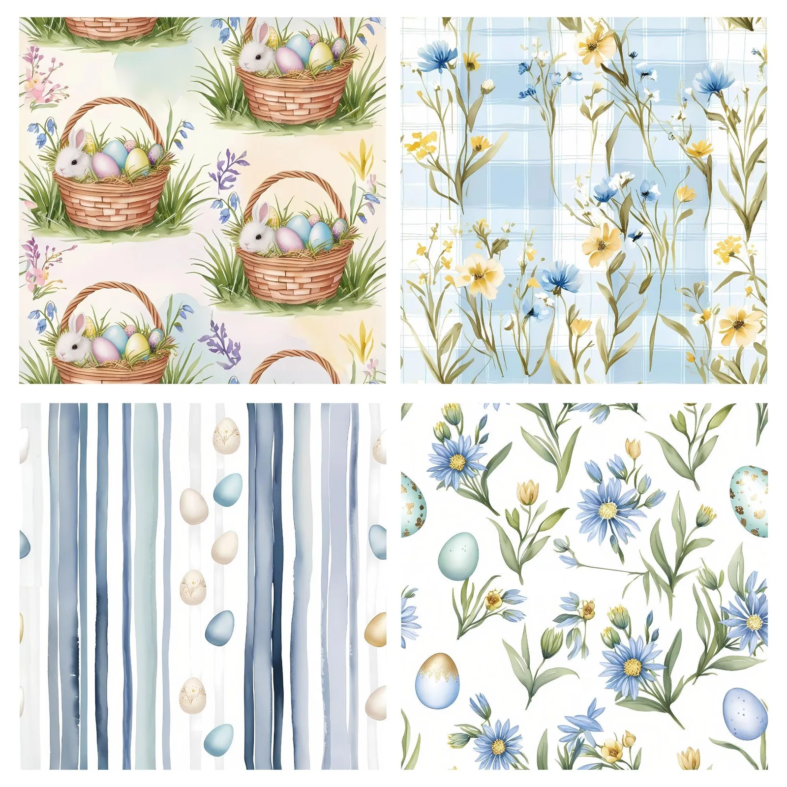 Blue Easter Seamless Paper, Watercolor Floral, Boho Spring (Digital Download) Digital Papers digital download preview by Cute & Co.